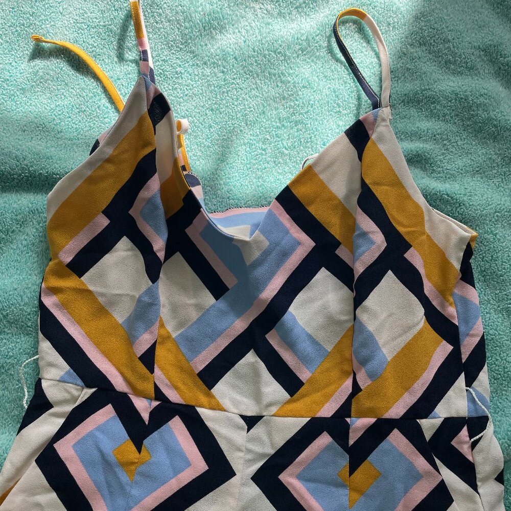 Forever 21 Abstract Chevron Nautical Split Leg Jumpsuit Medium